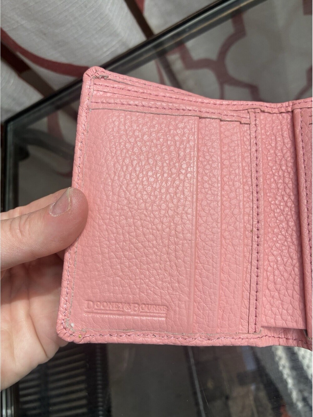 Dooney & Bourke Pink Pebbled Leather Trifold Wallet Coin Zip - Picture 4 of 9